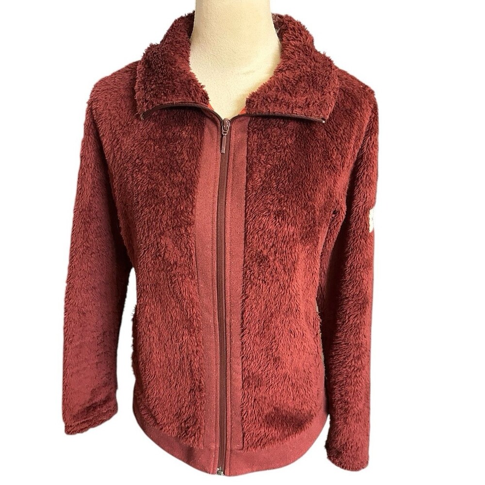 The North Face Womens Jacket Furry Fleece Burgundy Full Zip Hike Camp Outdoor S
